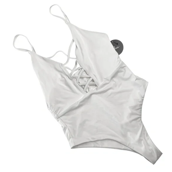 LULUS Myrtle Beach White Lace-Up One Piece Swimsuit Size S- NWT - Picture 3 of 7